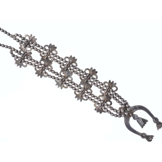 Late 20th Century Vintage Navajo Silver Tufa Cast Squash Blossom Necklace With Turquoise For Sale - Image 5 of 5