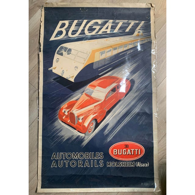 Blue Bugatti Litho Automobiles and Railcars Poster by R. Geri, 1935 For Sale - Image 8 of 8