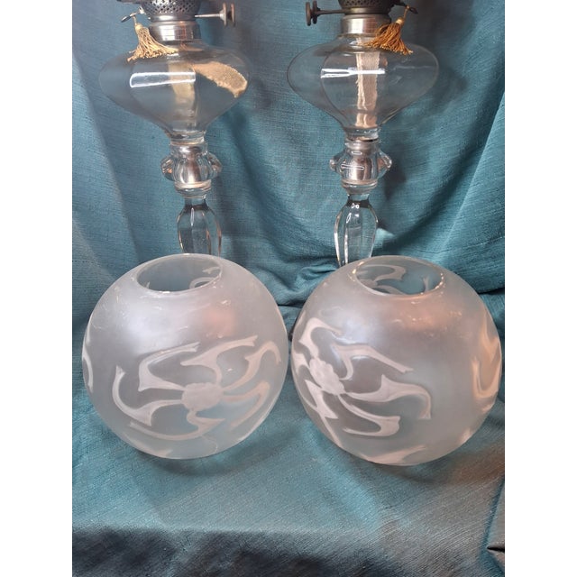 Early 20th Century Antique Complete Fostoria No. 17 Glass Kerosene Banquet Lamps Duplex Burner - a Pair For Sale - Image 5 of 18