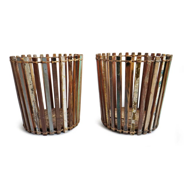 2020s Salvaged Boat Wood Basket Large For Sale - Image 5 of 9