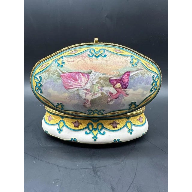 Oval Sèvres Porcelain Box Painted with a Courting Couple, 1890s For Sale - Image 9 of 13