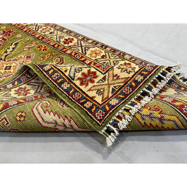 Olive Green and Cream Kazak-Style Wool Runner Rug, Natural Dyes, 2'9" X 10' For Sale - Image 13 of 16
