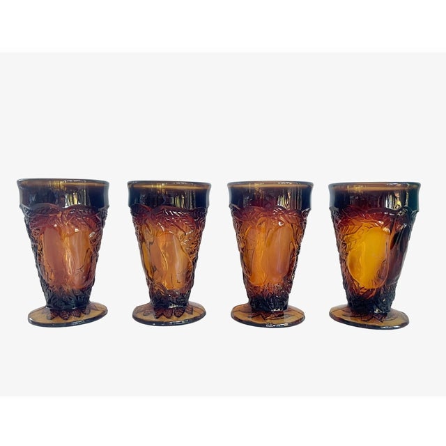 Vintage 1970s Tiara Glass Amber Sunday Ice Cream Footed Cups – Set of 4 This set of 4 footed ice cream cups features an...