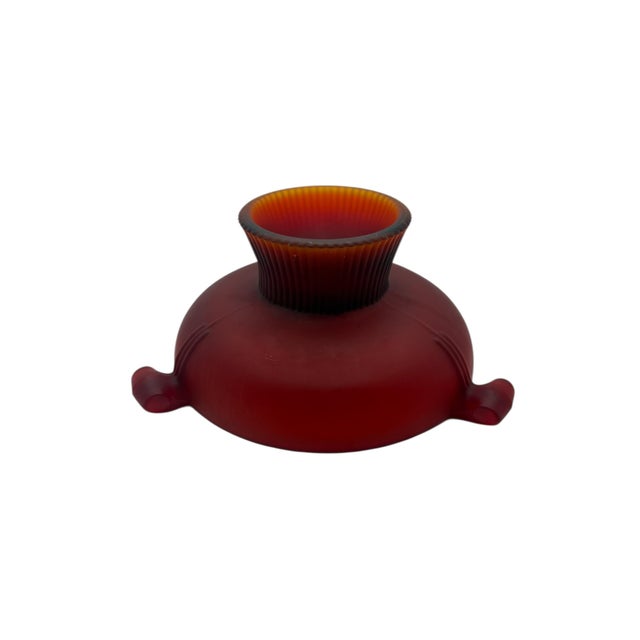 Art Deco 1930s Depression Period Red Frosted Glass Footed Ashtray For Sale - Image 3 of 8