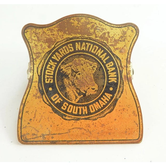 1920s Antique Brass Advertising Paper Bill Clip Stockyards National Bank S Omaha For Sale - Image 5 of 5