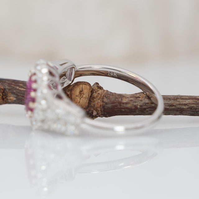 Metal 2ct Hot Pink Sapphire Ring With Natural Diamonds Accents: Solid 14k Gold, Oval, Size 6.75 For Sale - Image 7 of 7