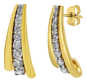 10K Yellow Gold Plated .925 Sterling Silver 1.00 Cttw Round Diamond Graduated Huggie Stud Earrings (I-J Color, I2-I3 Clarity)
