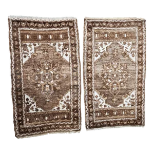 1960s Traditional Handwoven Oushak Wool Yastik Bath Mats - a Pair