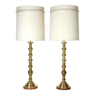 1950s Art Deco Brass Candlestick Table Lamps - a Pair For Sale
