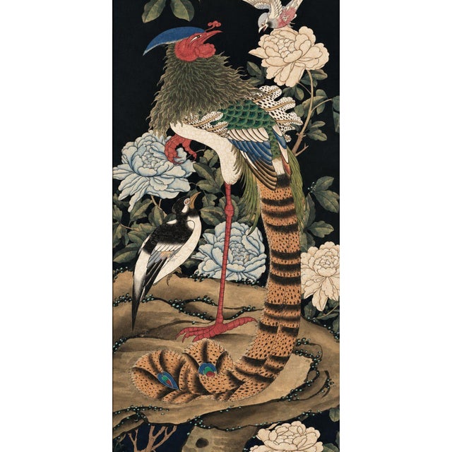 Black Oversized 19th C. Chinese Handpainted Hundred Birds Paying Homage to the Phoenix For Sale - Image 8 of 13