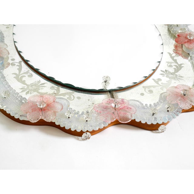 Mid-Century Modern Italian Wall Mirror with Murano Glass Frame and Blossoms, 1960s For Sale - Image 17 of 18