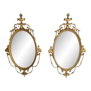 Pair of English Regency Style Gilt Wood Oval Mirror, Wall, Console, Over Mantle For Sale