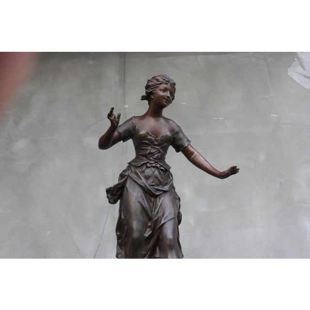 French Original Rancoulet Signed Statue Beautiful Girl On Wood Base Ernest Rancoulet was a French sculptor best known for...