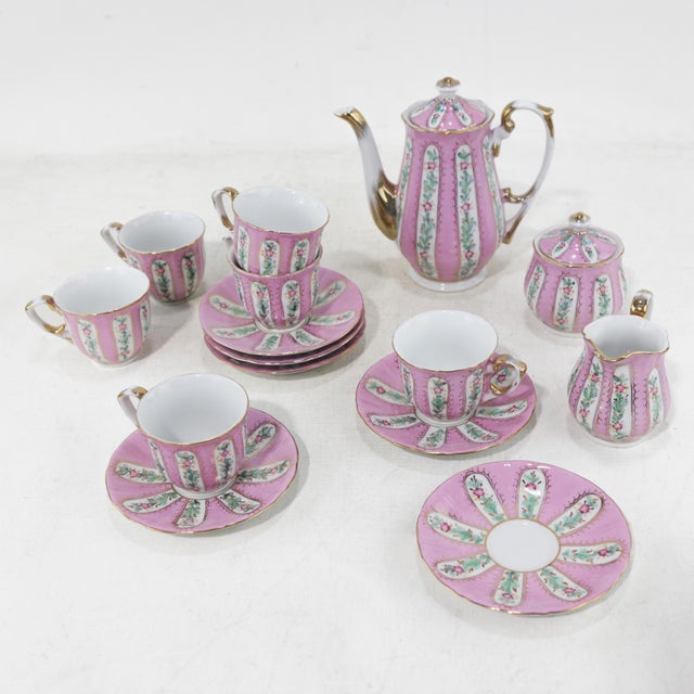 Late 20th Century Vintage Pink Floral Porcelain Tea Set – Hand-Painted Victorian Style For Sale - Image 5 of 11