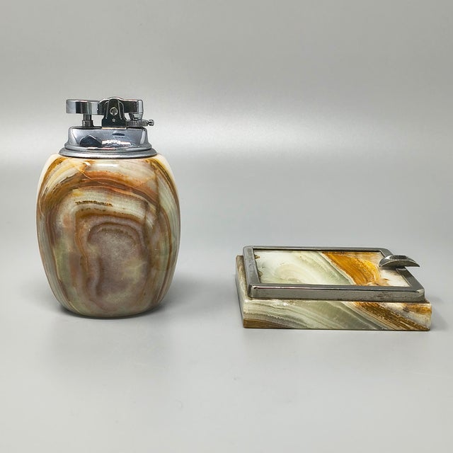 Mid-Century Modern Italian Onyx Smoking Set with Table Lighter & Ashtray, 1960s, Set of 2 For Sale - Image 10 of 10