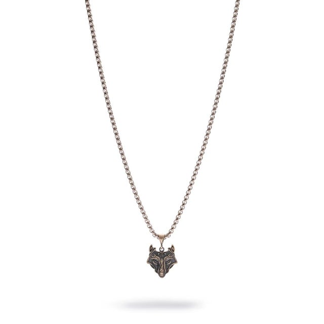 Contemporary Silver Wolf Guardian Men’s Necklace For Sale - Image 3 of 10