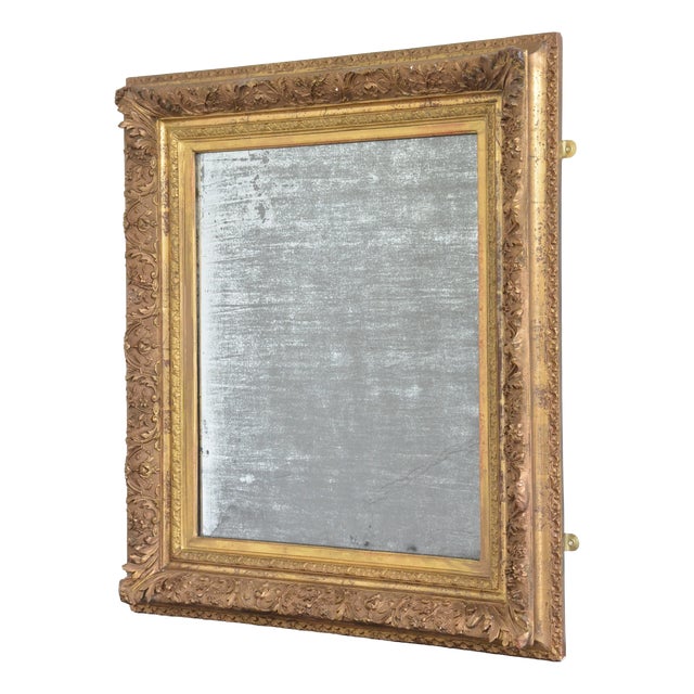 Antique Giltwood Wall Mirror with Foxed Glass, 1870 For Sale