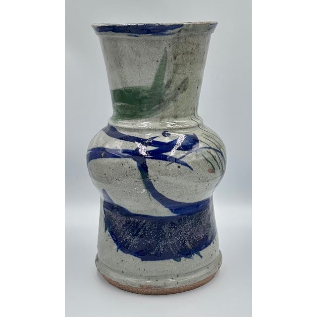 Mid 20th Century Salt Glazed Stoneware Studio Art Pottery Vase Signed For Sale - Image 4 of 8
