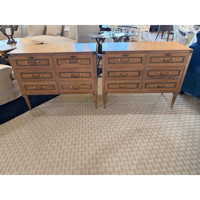 Mid-Century Modern Late 20th Century Pair of Italian Directoire Faux-6 Drawer Walnut Bachelor Chests, 2 Pieces For Sale - Image 3 of 7