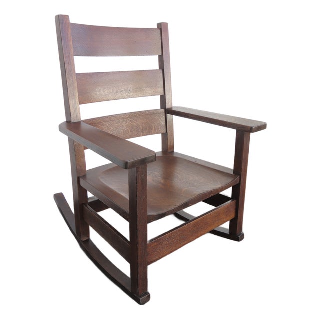 Early 1900s Art and Craft Tiger Oak Rocking Chair 6409 For Sale