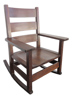 Early 1900s Art and Craft Tiger Oak Rocking Chair 6409