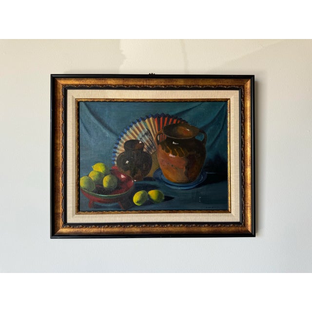Mid-Century Modern 1980's F. Merrin Still Life Oil Painting, Framed For Sale - Image 3 of 10