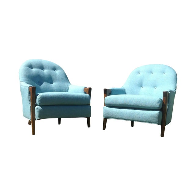 Textile Mid Century Modern Baby Blue Lounge Chairs - Pair For Sale - Image 7 of 7