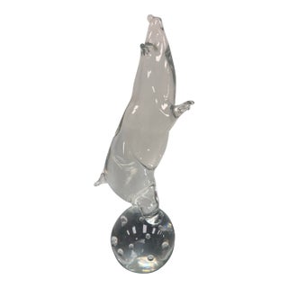 Mid 20th Century Signed Zanetti Murano Glass Pig Sculpture on Bubble Ball Base For Sale