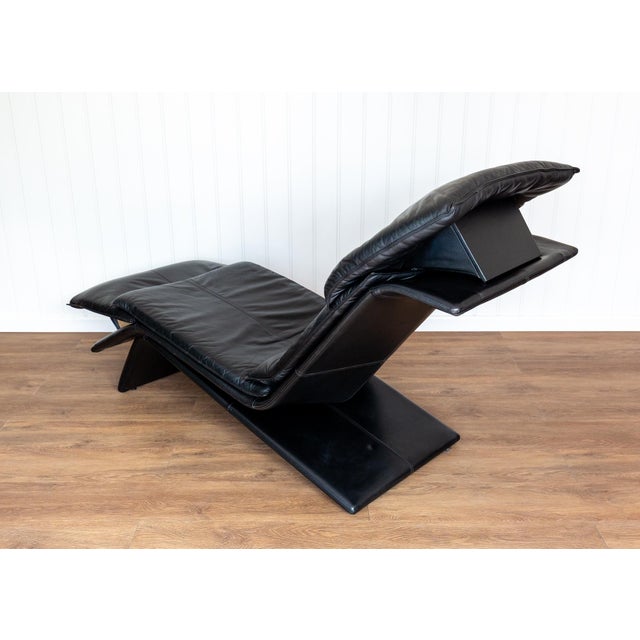 Vintage Chaise Lounge in Black Leather by Maurice Villency, 1980s For Sale - Image 18 of 18