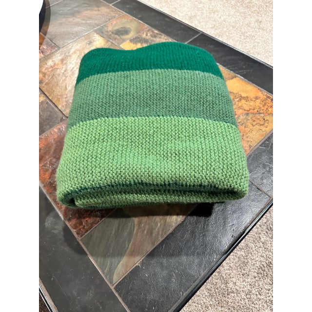 Textile Vintage Mid-20th Century Green Hand Knit Wool Blend Throw For Sale - Image 7 of 8