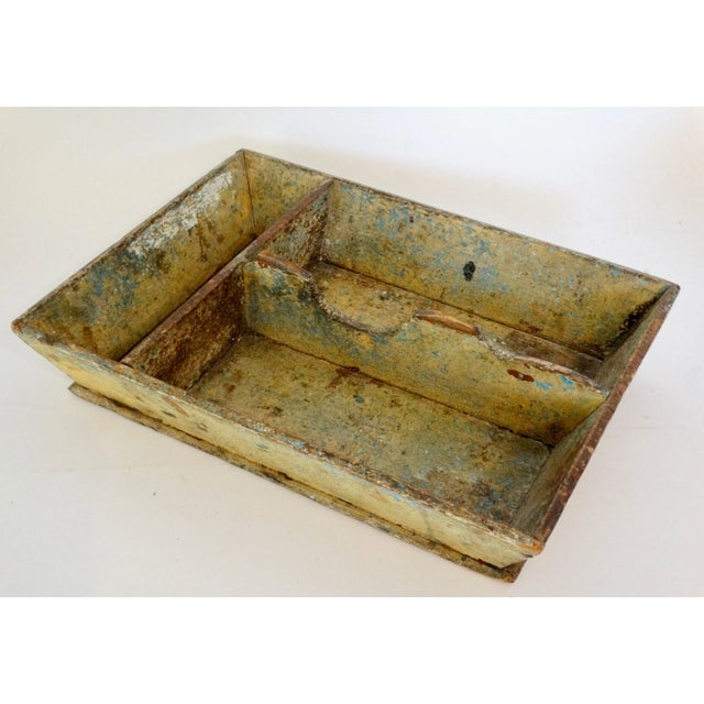 Mid 19th Century American Primitive Mustard Color Divided Cutlery Tray For Sale - Image 5 of 11