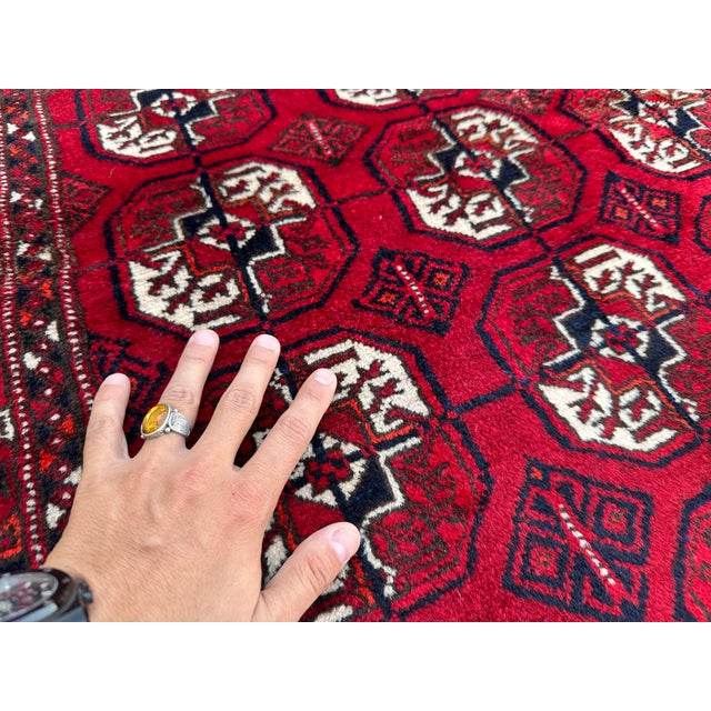 Red Bokhara Hand-Knotted Wool Rug - 5'8" X 3'4" For Sale - Image 12 of 13