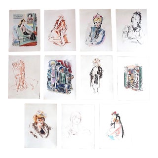 Authentic Vintage Mid 20th C. Ltd. Ed. Signed Andre Dignimont Hand Finished Folio Size Parisian Scenes & Nudes Lithographs Set of 11 For Sale