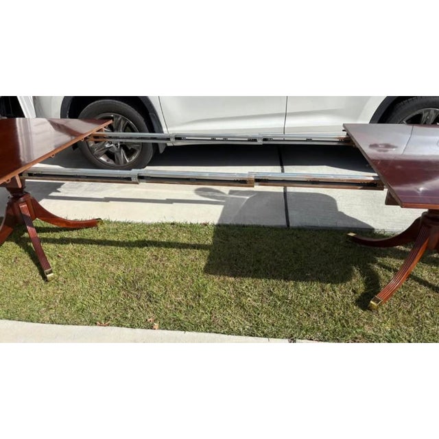1990s 1990s Baker Furniture Historic Charleston Double Pedestal Banded Mahogany Dining Table For Sale - Image 5 of 12