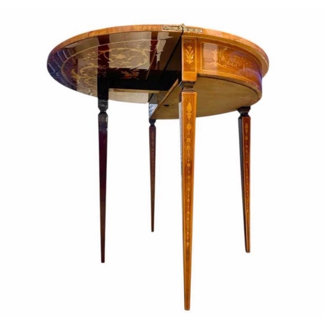 Late 19th Century Antique Italian Neoclassical Marquetry Inlaid Round Folding Game Table For Sale - Image 5 of 9