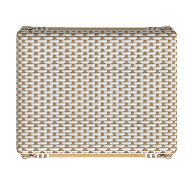 Robias 24.5 in. Seat Height Rectangular Rattan Backless Counter Stool with Footrest, White/Tan Dot / Natural Rattan Frame For Sale In Chicago - Image 6 of 7