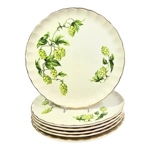Gold Rimmed Hops China Plates- Set of Six