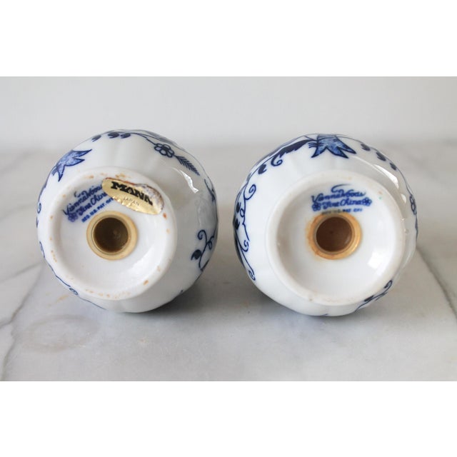 Mid 20th Century Vintage Blue & White Ceramic Salt & Pepper Shakers For Sale - Image 5 of 5