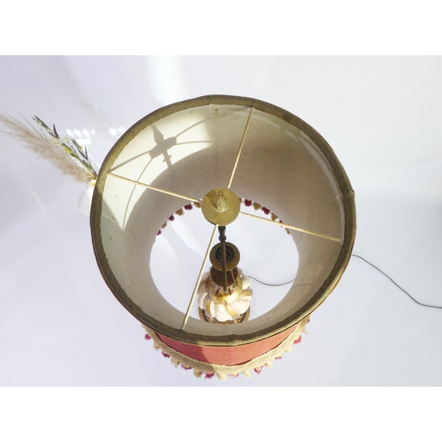 1960s Large Vintage Florentine Wooden Table Lamp with Red Fabric Shade, 1960s For Sale - Image 5 of 11