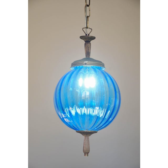 Vintage Murano Blue Glass Pendant Light, 1960 For Sale - Image 9 of 11