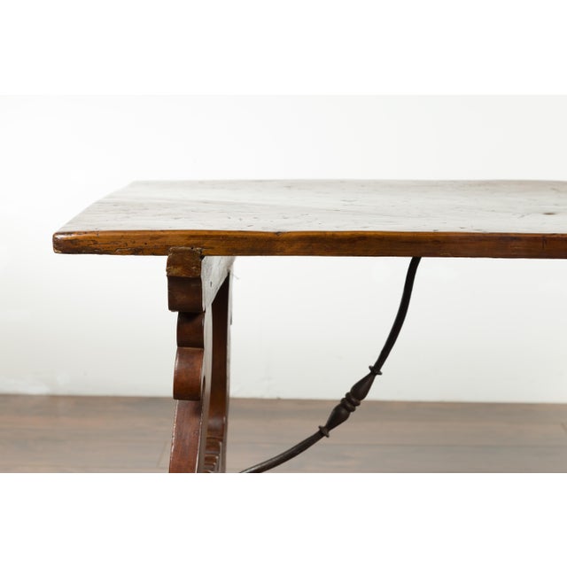 Italian 1820s Walnut Low Fratino Table with Lyre-Shaped Base and Iron Stretchers For Sale - Image 9 of 12