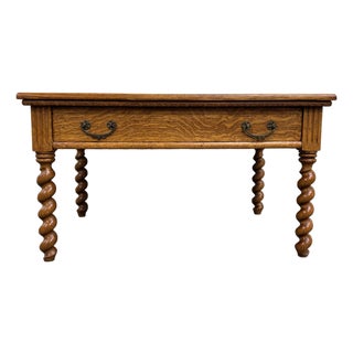 Antique English Jacobean Revival Tiger Oak Console Table Library Table For Sale