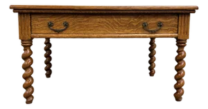 Antique English Jacobean Revival Tiger Oak Console Table Library Table