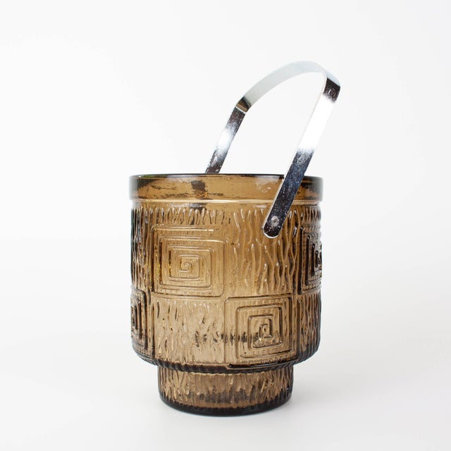 Mid-Century Modern Vintage Portuguese Brown Glass Ice Bucket, 1970s For Sale - Image 3 of 17