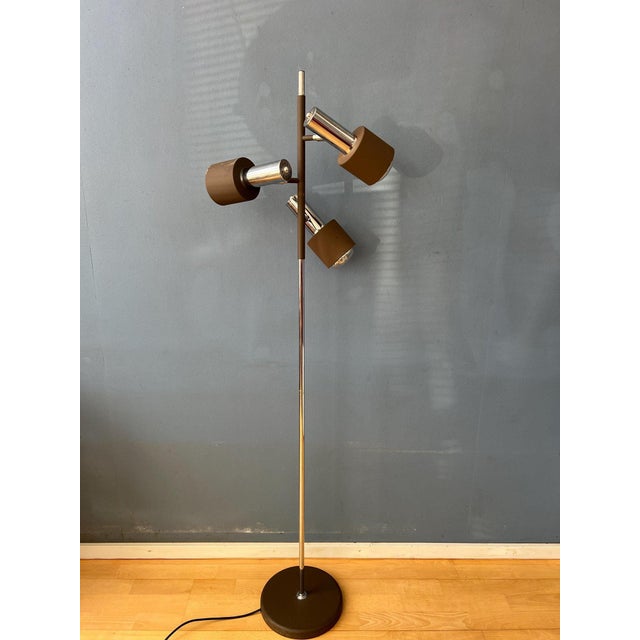 Vintage Space Age Brown and Chrome Floor Lamp from Dijkstra For Sale - Image 6 of 11