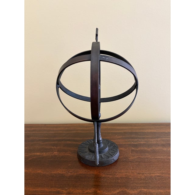 Late 20th Century Pair of Black Iron Armillary Globe Sculptures – Traditional Landscape & Garden Decor For Sale - Image 13 of 13