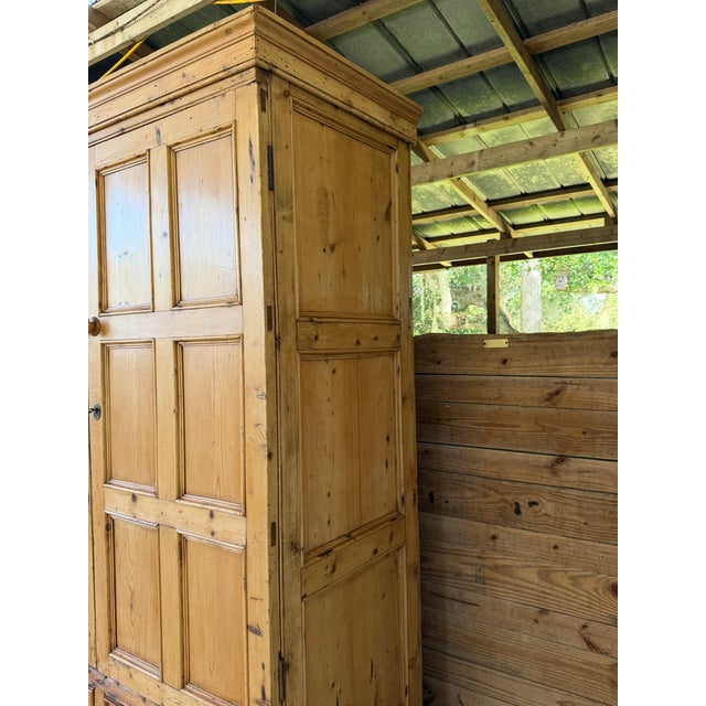 Tan 19th Century European Country Pine Two-Door Armoire With Raised Panel Doors For Sale - Image 8 of 12