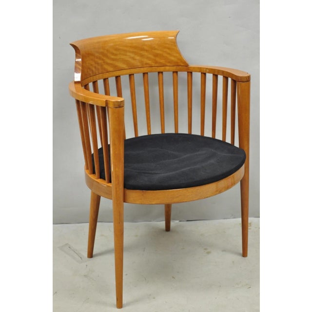 Vintage Postmodern Maple Wood Spindle Barrel Back Tapered Leg Lounge Arm Chair For Sale - Image 12 of 12