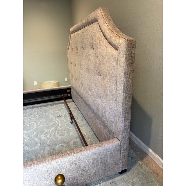 2010s Bernhardt Furniture Taupe Custom Upholstered Tufted Bedframe For Sale - Image 5 of 9