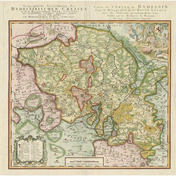 Antique map titled 'Geographische Verzeichnung des Budissinischen Creises (\.) - Carte du Cercle de Budissin (\.)'. Copper...